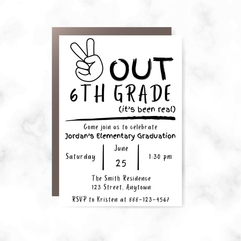 Grade R Invitation Card Elementary School Graduation Invitation | Peace Out | Editable Party ...