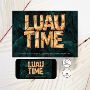 Luau Party Flyer Template, Tropical Hawaiian Themed Summer Party, Instant Download, Editable, Family Friends Backyard, Beach Pool Birthday