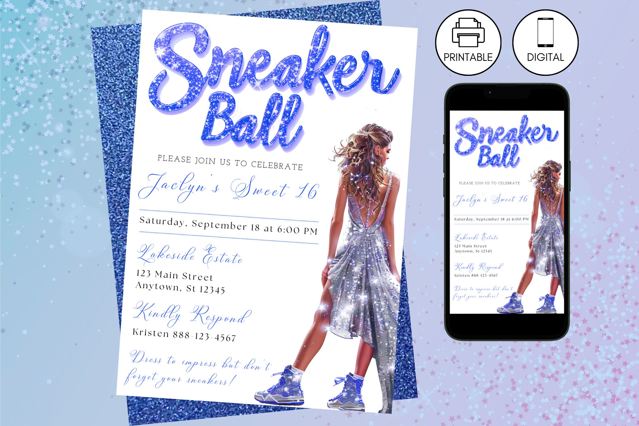 Sneaker Ball Birthday Party Invitation Template Blue, Instant Download,  Sweet 16, Kicks Celebration Gala Bash, Teen Tween Invite Glitter - Etsy, image size:2048x1365