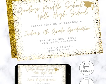 Middle School Graduation Invitation | Goodbye Middle School | Editable  Party Invite | 8th Grade Grad | Instant Download | High School
