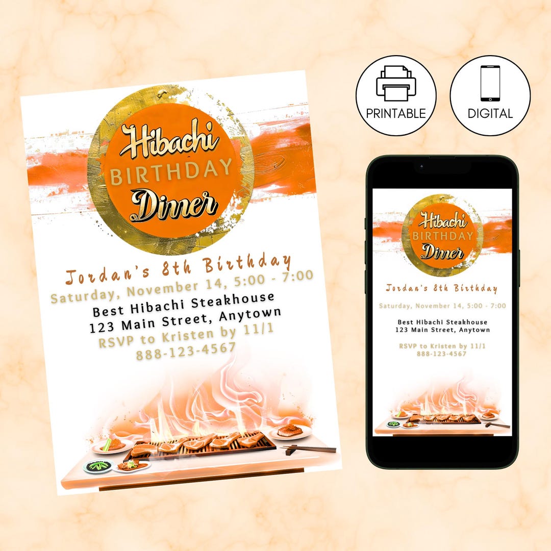 Hibachi Party Invitation Template, Instant Download, Sushi Girl's