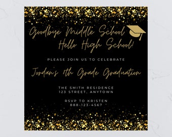 Middle School Graduation Invitation, Goodbye Middle School, Editable Party Invite, 8th Grade Grad, Instant Download, Hello High Schoo, 5x5