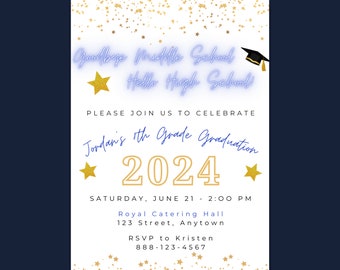 Middle School Graduation Invitation | Goodbye Middle School | Editable  Party Invite | 8th Grade Grad | Instant Download | High School |Star