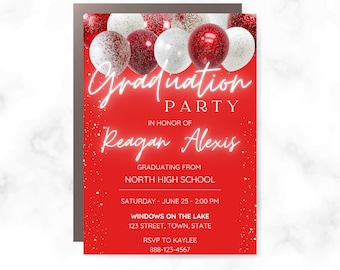Red & White Graduation Invite | Grad Announcement | Grad Party Invitations | Instant Download | Photo Invitation | High School College