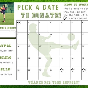 Sport Fundraiser, Printable Team Flyer, Editable Soccer Calendar Fundraiser Template, Digital Download, Futball Pick a Date Fundraiser