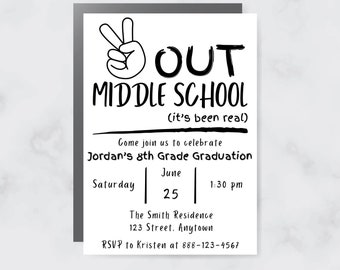 Middle School Graduation Invitation | Peace Out Middle School | Editable  Party Invite | 8th Grade Grad | Instant Download | End of Year