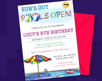 Invitación de cumpleaños a la fiesta en la piscina, invitación a la celebración del cumpleaños de natación, diversión de cumpleaños náutica de verano para niños, descarga instantánea, plantilla editable