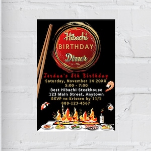 Hibachi Birthday Party Invitation Template, Instant Download, Sushi Bday Dinner Invite, Japanese Restaurant Celebration, Shower, Retirement