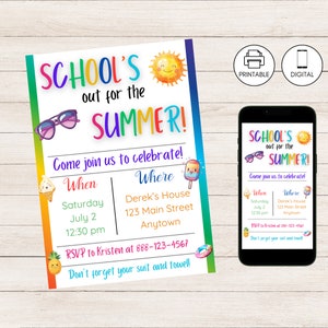End of School Pool Party Invitation, Last Day Bash, School’s Out Celebration, Hello Summer Party Invite,  Instant Download, Digital Invite