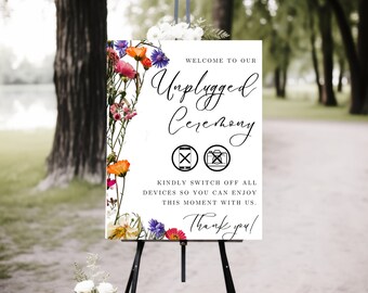 Wildflower Unplugged Ceremony Sign | Instant Download | Large Wedding Sign | Printable Unplugged Sign | No Photos Please | Wedding Welcome