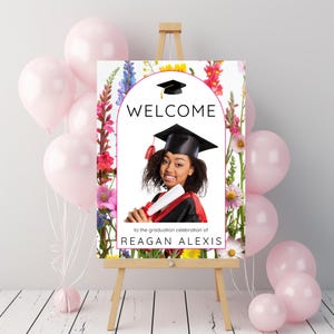 Wildflower Graduation Party Photo Welcome Sign Template, Printable Floral Decor, Grad Celebration Poster, Instant Download, Custom Board 3