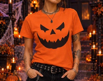 Halloween Pumpkin Face T-Shirt, Spooky Jack-O-Lantern Tee, Unisex Fall Costume Shirt