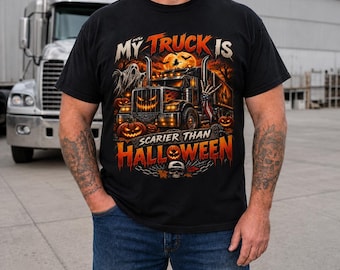 Vintage Halloween Truck T-Shirt, Scary Semi Truck Graphic Tee, Comfort Colors Garment-Dyed