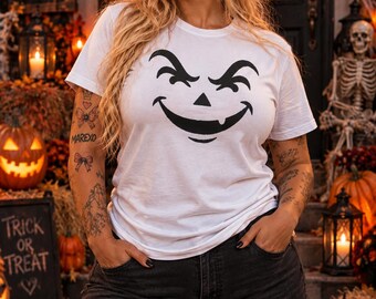 Halloween Pumpkin Face T-Shirt, Spooky Season Tee, Unisex Fall Shirt