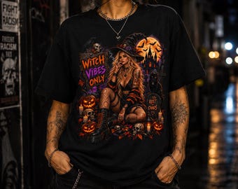 Witch Vibes Only Gothic Graphic Tee, Halloween Streetwear, Spooky Alternative Fashion