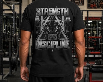 Strength Discipline Gym T-Shirt, Unisex Weightlifting Workout Shirt, Bodybuilding Fitness Tee, Back Print