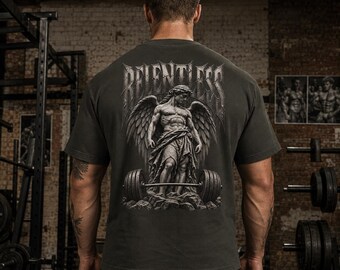 Oversized Angel Gym T-Shirt, Unisex Bodybuilding Workout Shirt, Weightlifting Fitness Tee, Back Print