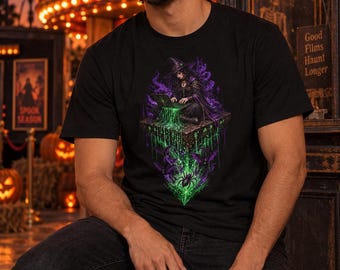 Witch Coder Halloween Tee, Hacker Witch Programmer Graphic Shirt, Spooky Tech Art