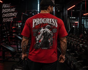 Progress Not Luck Gym T-Shirt, Unisex Bodybuilding Workout Shirt, Weightlifting Fitness Tee, Back Print