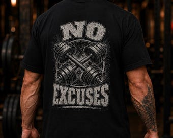 No Excuses Vintage Gym Shirt, Old School Dumbbell Workout Tee