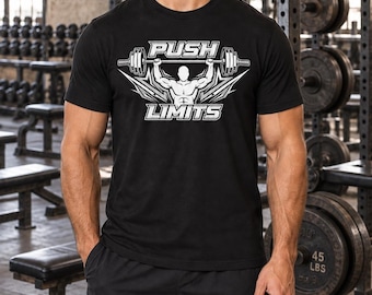 Push Limits Gym T-Shirt, Unisex Weightlifting Workout Shirt, Bodybuilding Fitness Tee, Strength Training Shirt