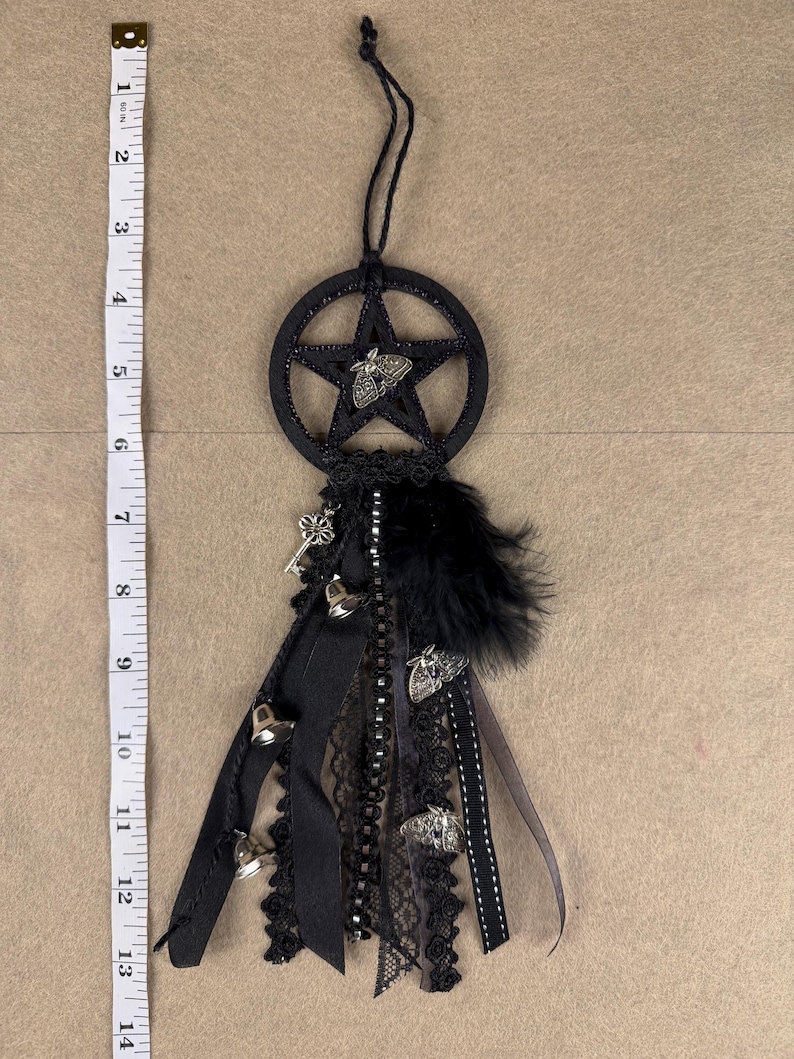 Mini Shell Bell Handcrafted Mini Witch Bell, Black Pentacle, Moon Moths, Rhinestone ...