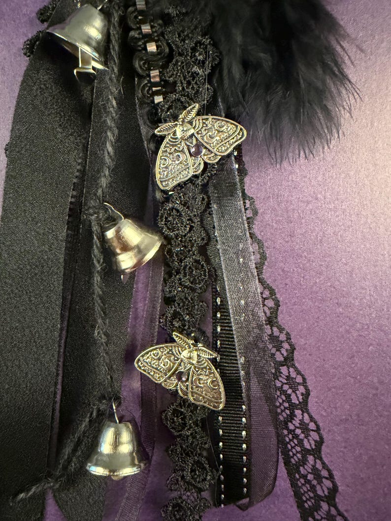 Mini Shell Bell Handcrafted Mini Witch Bell, Black Pentacle, Moon Moths, Rhinestone ...