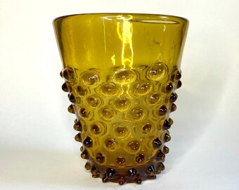 Empoli Hobnail Vase, Amber Glass, Made in Italy, 1960’s, MCM,