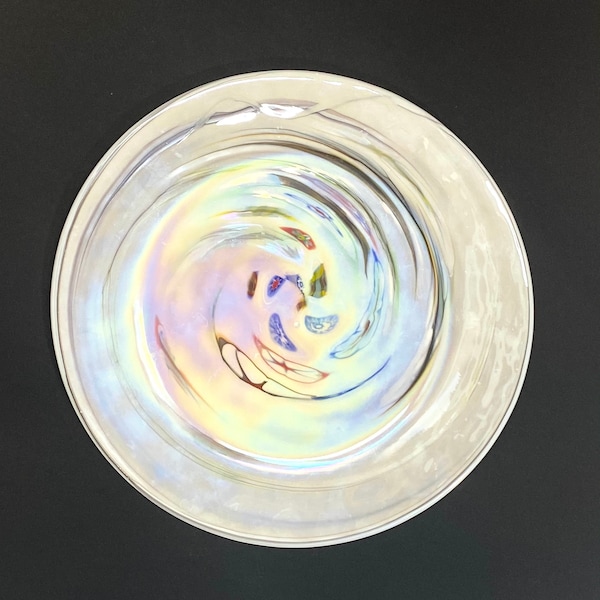 Casa Murano Yalos Charger Plate w/ Millefiori sprinkled in White Glass with Iridescent glaze, Italy