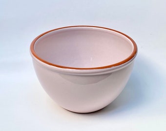 Vintage Val Do Sol Blush Pink Mixing Bowl, Glazed Terra Cotta Ceramic Pottery Dish, Made In Portugal, 1980s
