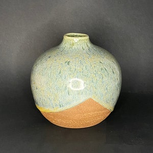 Studio Art Round Vase, Sage Green Glazed Pottery with Potter’s Mark - SHIPS FREE