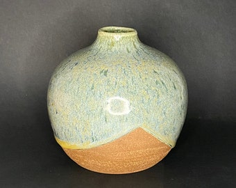 Studio Art Round Vase, Sage Green Glazed Pottery with Potter’s Mark - SHIPS FREE