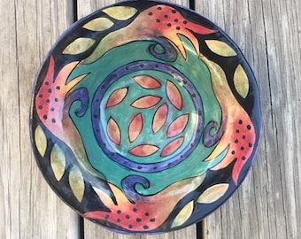 Pat Espey Hand Painted Bowl, Ceramic Pottery in Beautiful Colors, FREE Shipping
