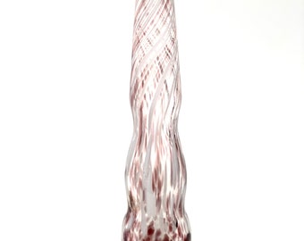 Cavalier Glass Vase made for Pan American Intl. hand made and mouth blown, clear with white and purple details, great condition and gorgeous