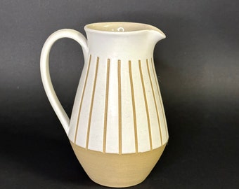 Small Denby Stoneware Pitcher, Gourmet Line, Stripe Pattern, White Glaze over Stoneware, great vintage condition, 70’s item Made in England