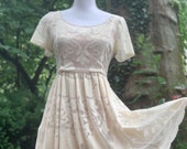 Vintage Style Anthropologie Tracy Reese Ivory Lace Dress with Open Back and Slip, Size 6P