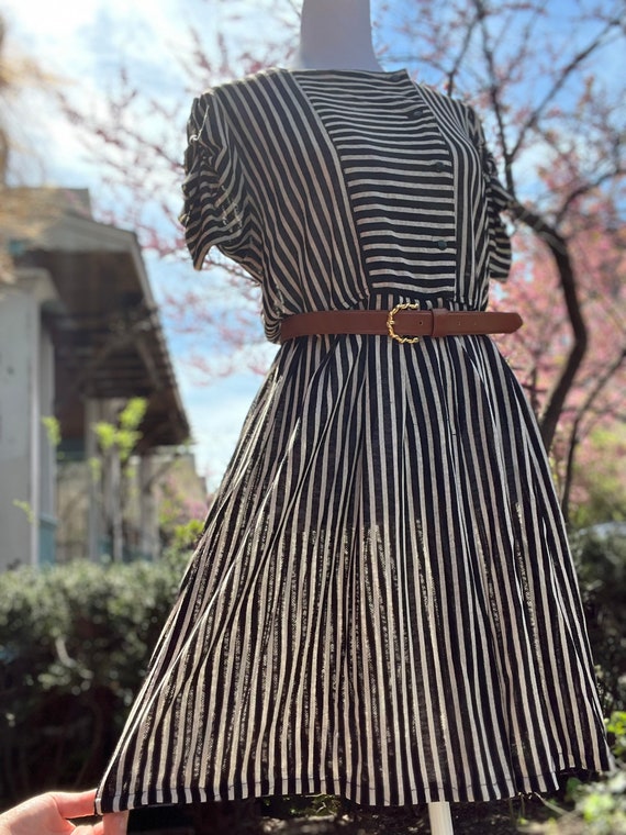 Vintage 60's Sheer White and Black Pinstriped Swi… - image 2