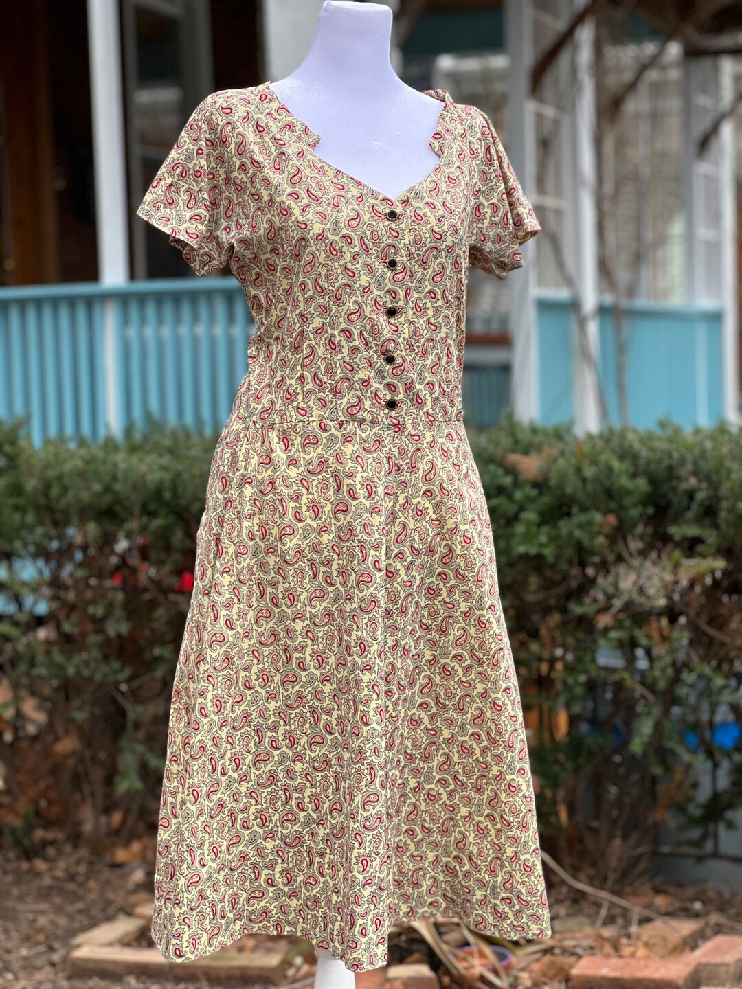 Vintage Paisley Print Pocket Cotton Dress main image 1
