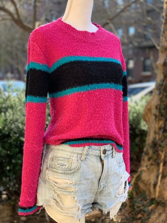 Vintage 80's, Textured Striped Pullover Acrylic Kn