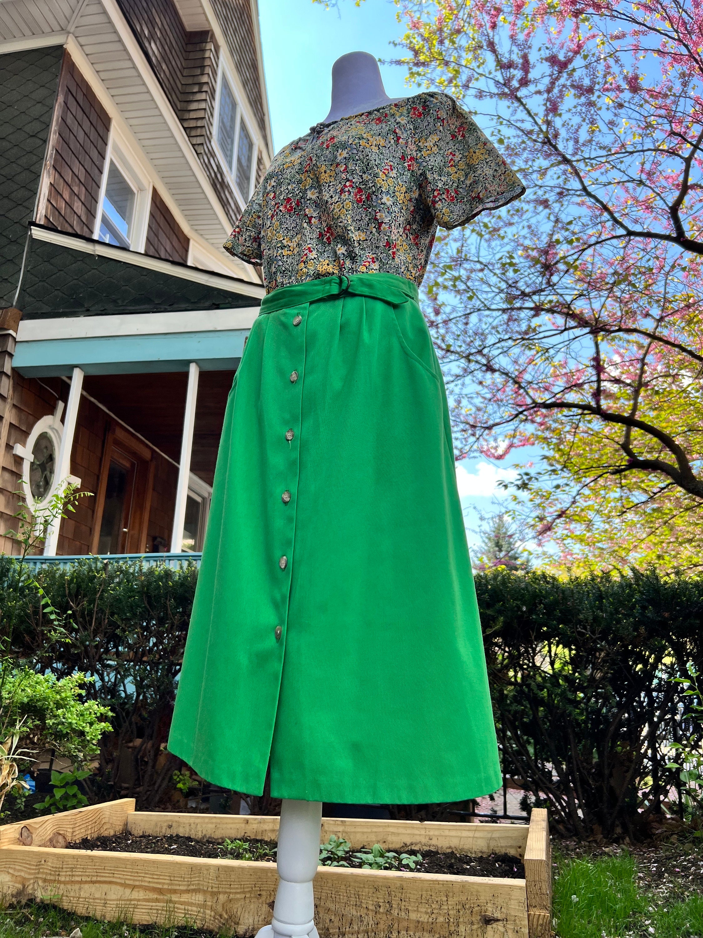 Long Maxi Skirt Work Outfit, Long Linen Skirt, High Waist Long A line  Pleated Swing Skirt With Pocket, Green Skirt, Full Skirt 2536 