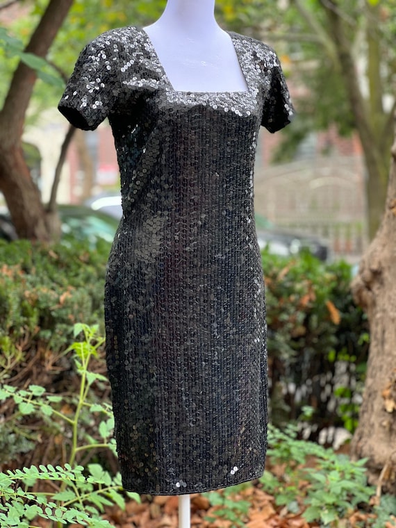 Vintage 80s Black Sequin Square Neck Cocktail Dress in Flawless Condition by Nite Line, Size M - Etsy Vintage 80s Black Sequin Square Neck Cocktail Dress in Flawless Condition by Nite Line, Size M - Etsy