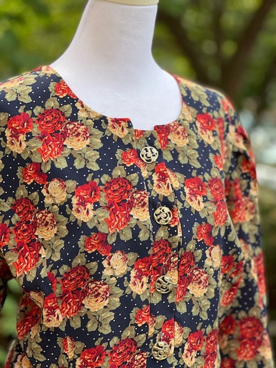 Vintage 80's,  Victorian Style Floral & Polka Dot… - image 2