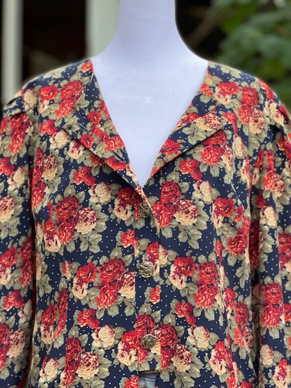 Vintage 80's,  Victorian Style Floral & Polka Dot… - image 7