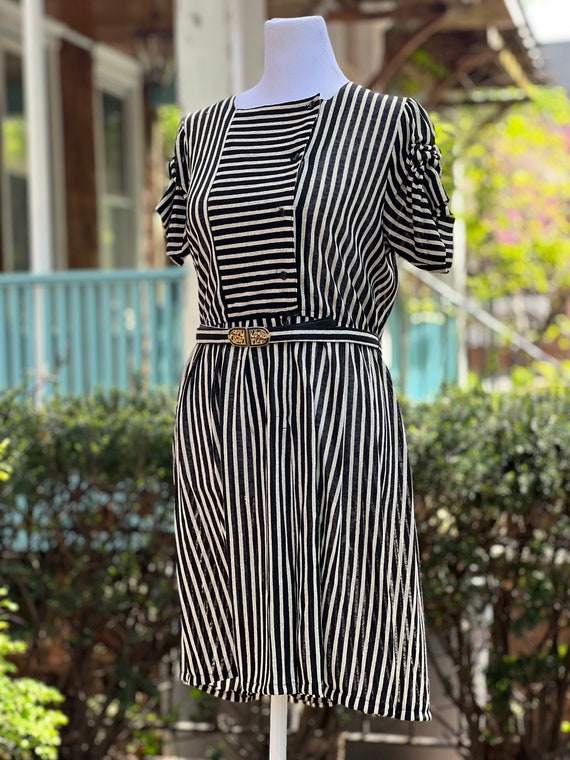 Vintage 60's Sheer White and Black Pinstriped Swi… - image 1