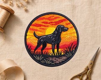 Embroidered Sunset Labrador Retriever Patch, Outdoor Nature Gift (Iron-On)
