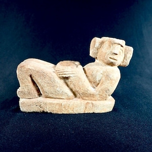 Vintage Chacmool Sculpture / Figurine - pre-Columbian Mesoamerican Aztec 1970s 5.5" long