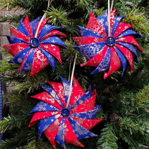 Christmas Ornament, pinwheel style holiday, quilted ornaments,