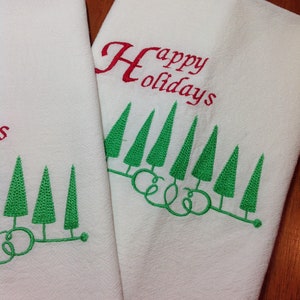 Embroidered Christmas Kitchen Towel: Holiday Tree Decor