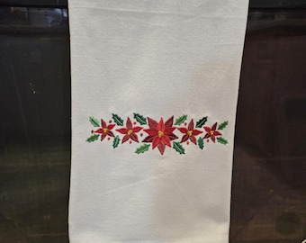 Embroidered Christmas Kitchen Towel: Poinsettia Holiday Decor