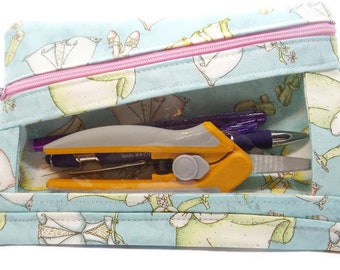 Clear front zippered pouch with two pockets, pencil or makeup case, 7 1/2" x 5",  19.0cm x 12.7cm, case for jewelry tools